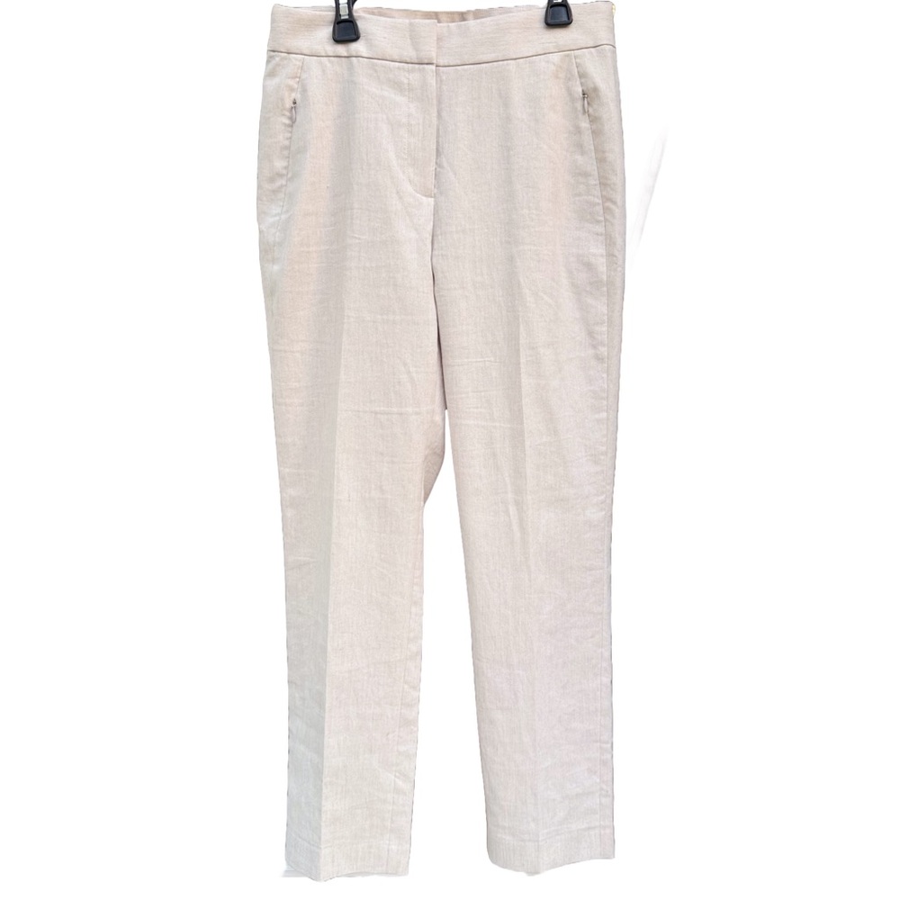 Elie Tahari Linen Blend Size 4 Pants Light Tan Sand Straight Leg Zippered Pocket